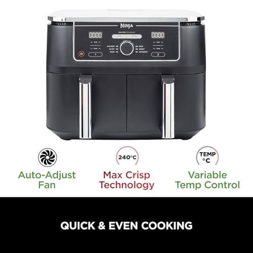 Ninja Foodi MAX Dual Zone Digital Air Fryer, 2 Drawers, 9.5L, 6-in-1, Uses No Oil, Max Crisp, Roast, Bake, Reheat, Dehydrate, Cook 8 Portions, Non-Stick Dishwasher Safe Baskets, Black AF400UK — image 6