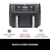 Ninja Foodi MAX Dual Zone Digital Air Fryer, 2 Drawers, 9.5L, 6-in-1, Uses No Oil, Max Crisp, Roast, Bake, Reheat, Dehydrate, Cook 8 Portions, Non-Stick Dishwasher Safe Baskets, Black AF400UK thumbnail 6