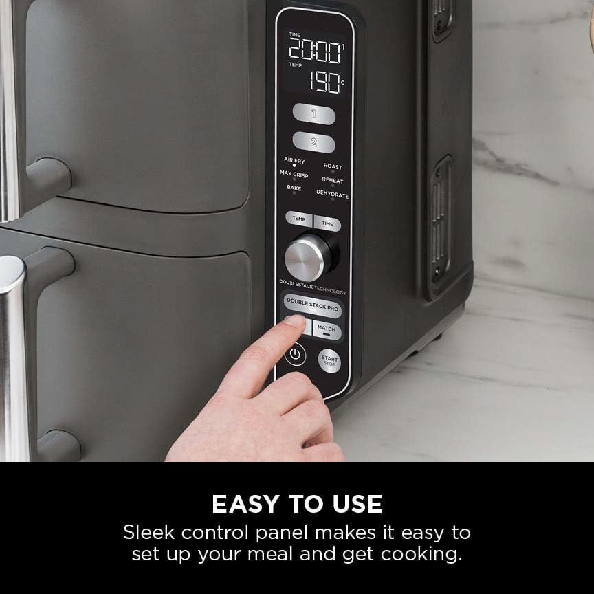 Ninja Double Stack XL Air Fryer, Vertical Dual Drawer AirFryer with 4 cooking levels, 2 Drawers and 2 Racks, Space Saving Design, 9.5L Capacity, 6 Cooking Functions, 8 Portions, Grey SL400UK — image 2