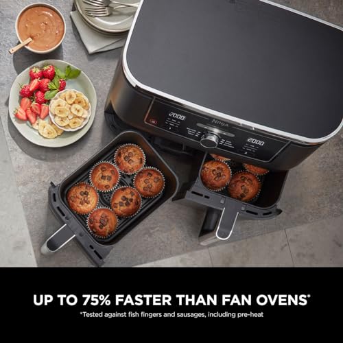 Ninja Foodi MAX Dual Zone Digital Air Fryer, 2 Drawers, 9.5L, 6-in-1, Uses No Oil, Max Crisp, Roast, Bake, Reheat, Dehydrate, Cook 8 Portions, Non-Stick Dishwasher Safe Baskets, Black AF400UK - View 4