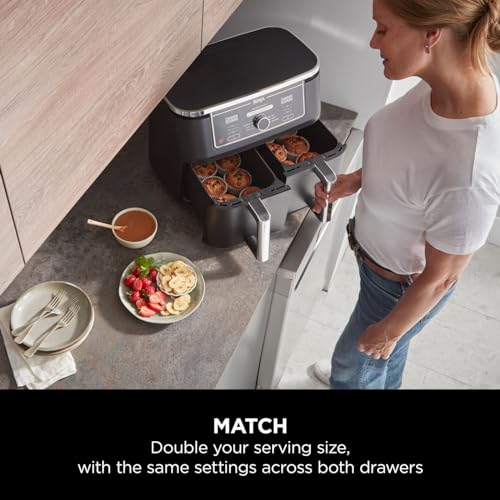 Ninja Foodi MAX Dual Zone Digital Air Fryer, 2 Drawers, 9.5L, 6-in-1, Uses No Oil, Max Crisp, Roast, Bake, Reheat, Dehydrate, Cook 8 Portions, Non-Stick Dishwasher Safe Baskets, Black AF400UK — image 8