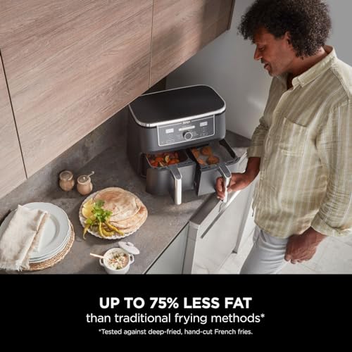 Ninja Foodi MAX Dual Zone Digital Air Fryer, 2 Drawers, 9.5L, 6-in-1, Uses No Oil, Max Crisp, Roast, Bake, Reheat, Dehydrate, Cook 8 Portions, Non-Stick Dishwasher Safe Baskets, Black AF400UK - View 2