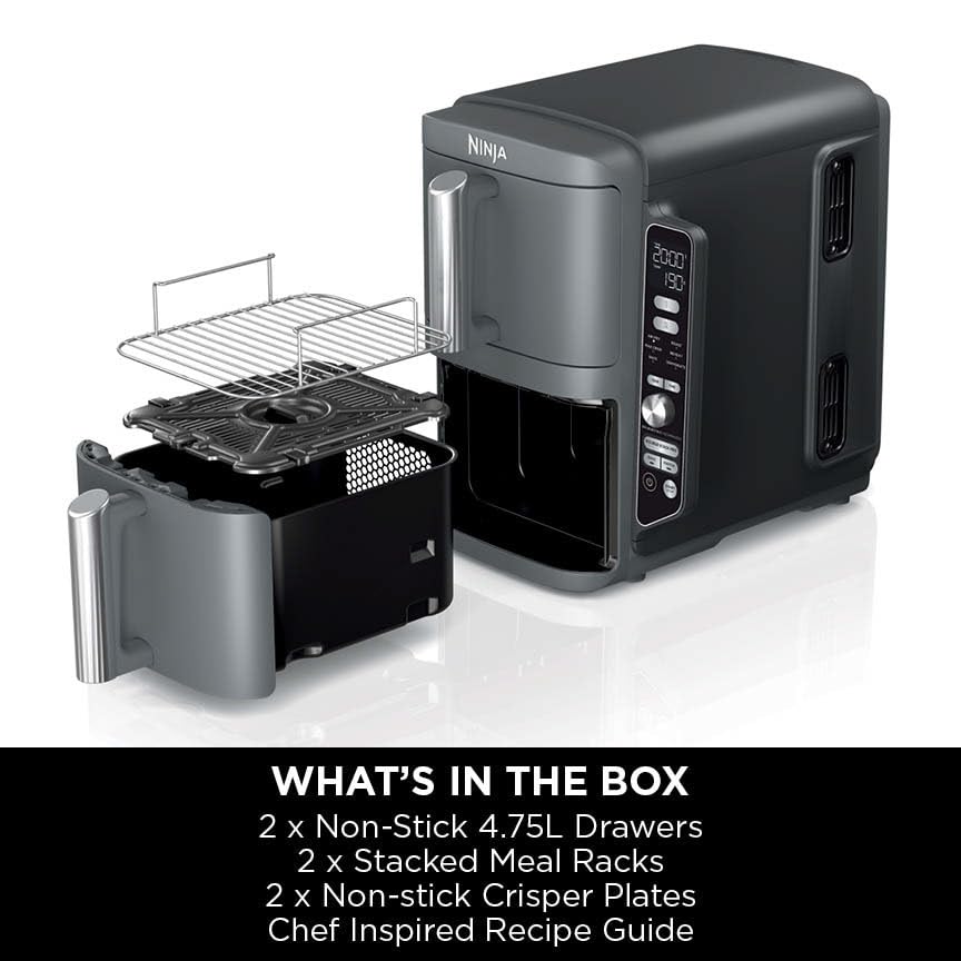 Ninja Double Stack XL Air Fryer, Vertical Dual Drawer AirFryer with 4 cooking levels, 2 Drawers and 2 Racks, Space Saving Design, 9.5L Capacity, 6 Cooking Functions, 8 Portions, Grey SL400UK — image 9