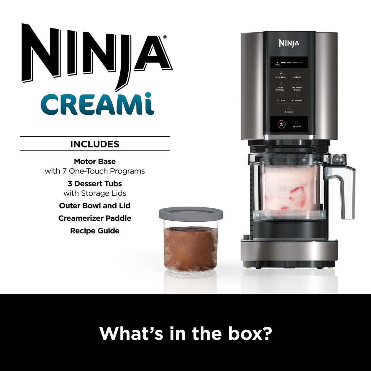 Ninja CREAMi Ice Cream Maker & Frozen Dessert Maker with 3 Tubs, 7 Programs, Makes Ice Cream, Gelato, Sorbet, Smoothie Bowl, Milkshakes and more, Black/Silver, Makes 1.4L of Ice Cream, NC300UK — image 13