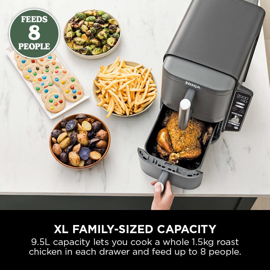 Ninja Double Stack XL Air Fryer, Vertical Dual Drawer AirFryer with 4 cooking levels, 2 Drawers and 2 Racks, Space Saving Design, 9.5L Capacity, 6 Cooking Functions, 8 Portions, Grey SL400UK — image 6