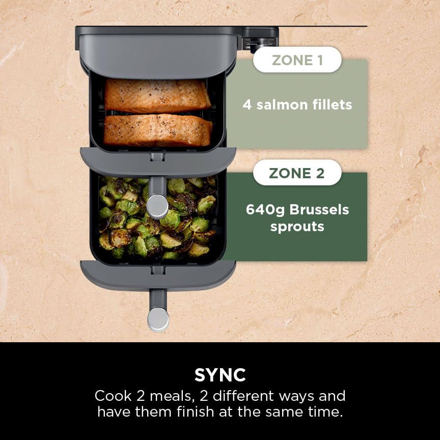 Ninja Double Stack XL Air Fryer, Vertical Dual Drawer AirFryer with 4 cooking levels, 2 Drawers and 2 Racks, Space Saving Design, 9.5L Capacity, 6 Cooking Functions, 8 Portions, Grey SL400UK - View 4