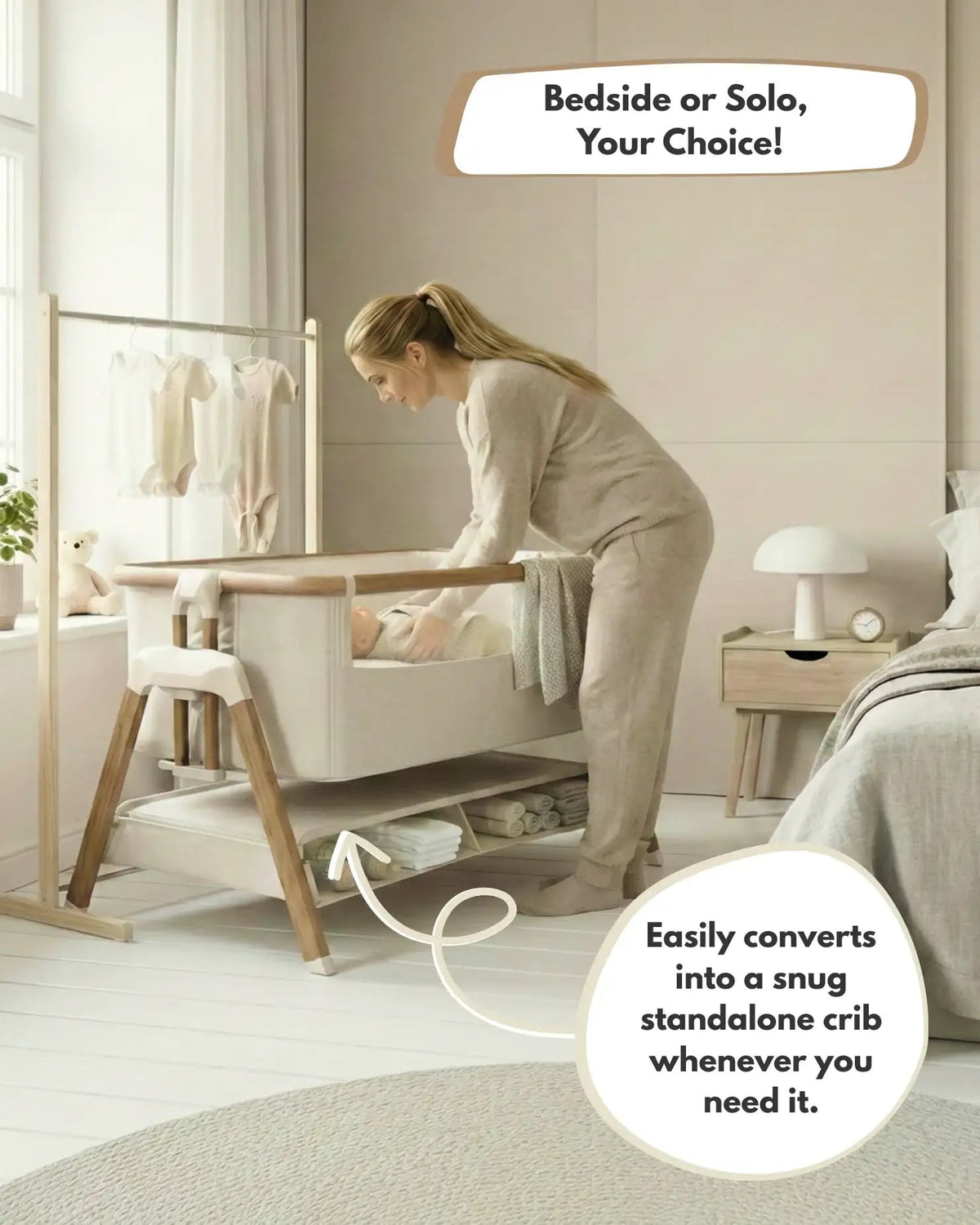 Sona Next To Me Crib Beige - Safe And Comforting Bedside Co Sleeping Crib For Newborns - View 3