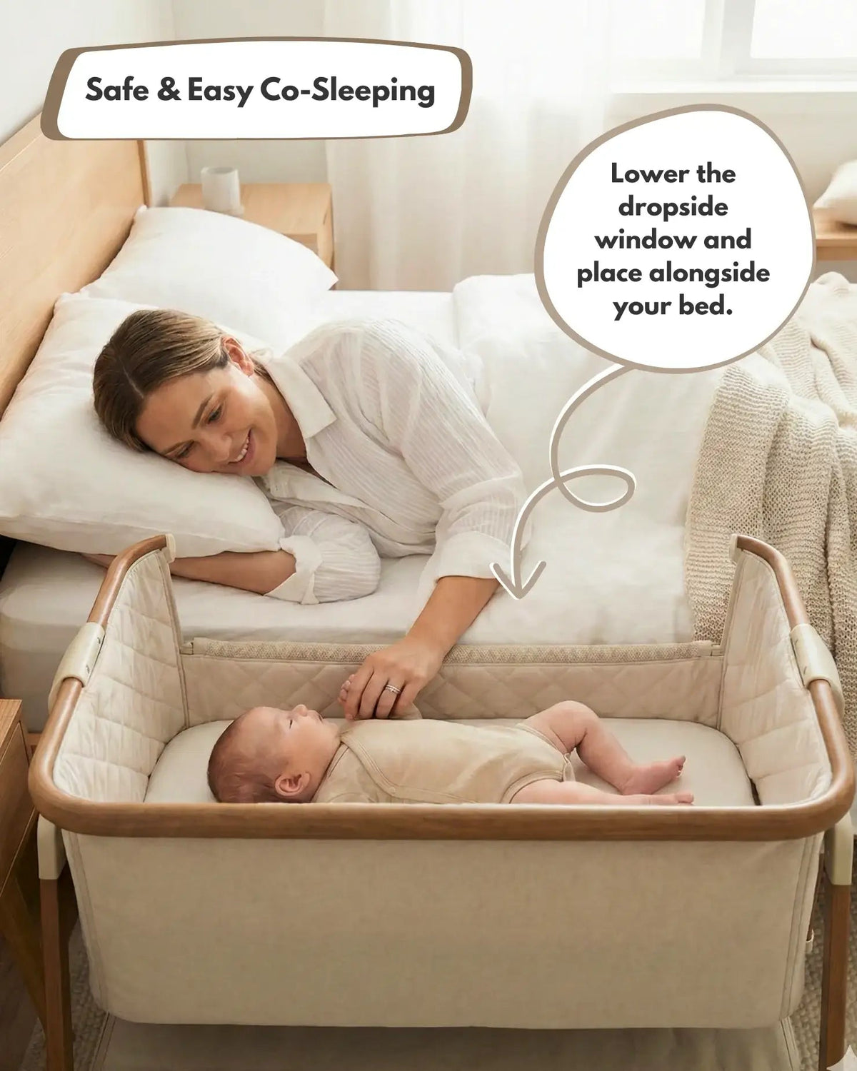 Sona Next To Me Crib Beige - Safe And Comforting Bedside Co Sleeping Crib For Newborns - View 4
