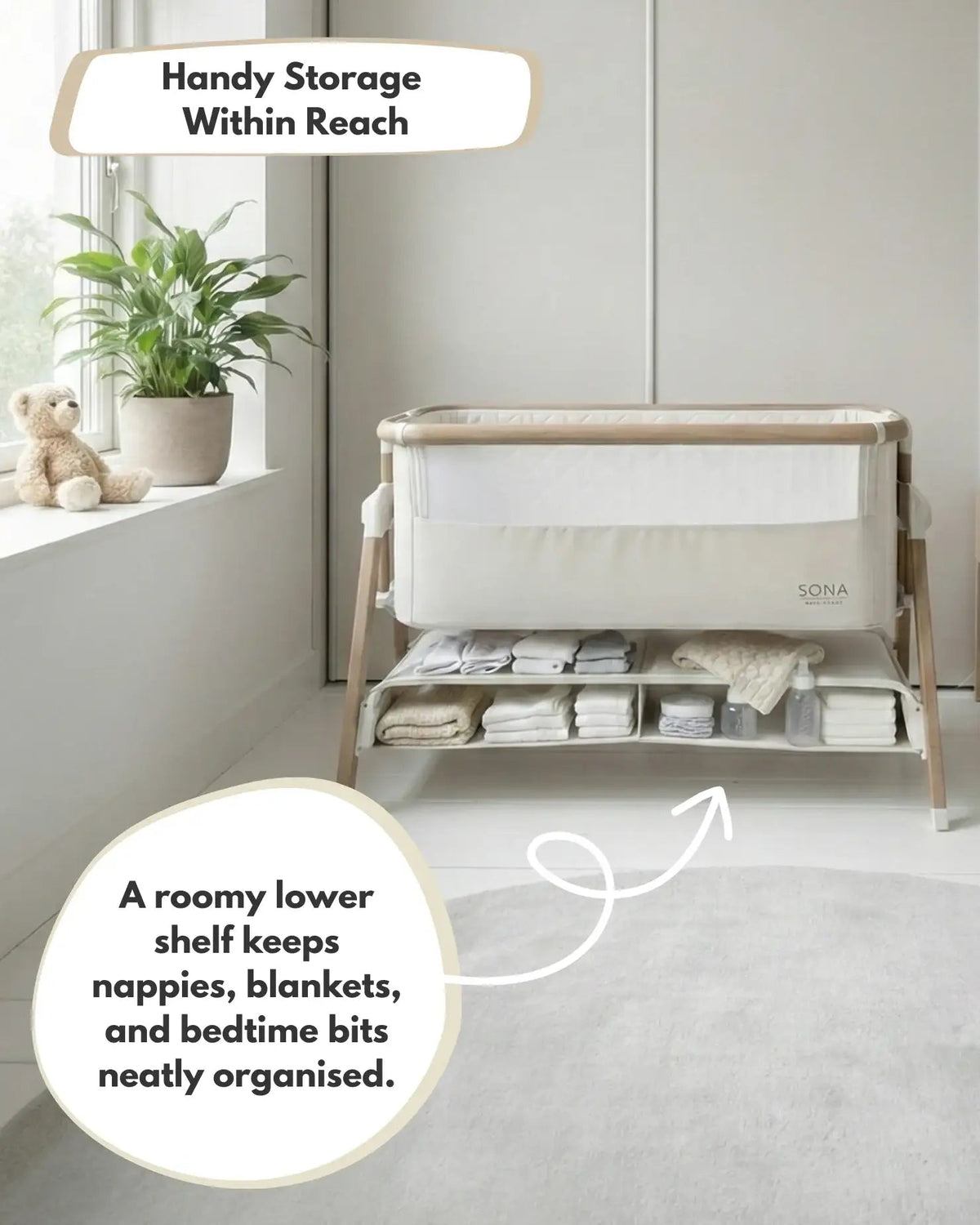 Sona Next To Me Crib Beige - Safe And Comforting Bedside Co Sleeping Crib For Newborns - View 5