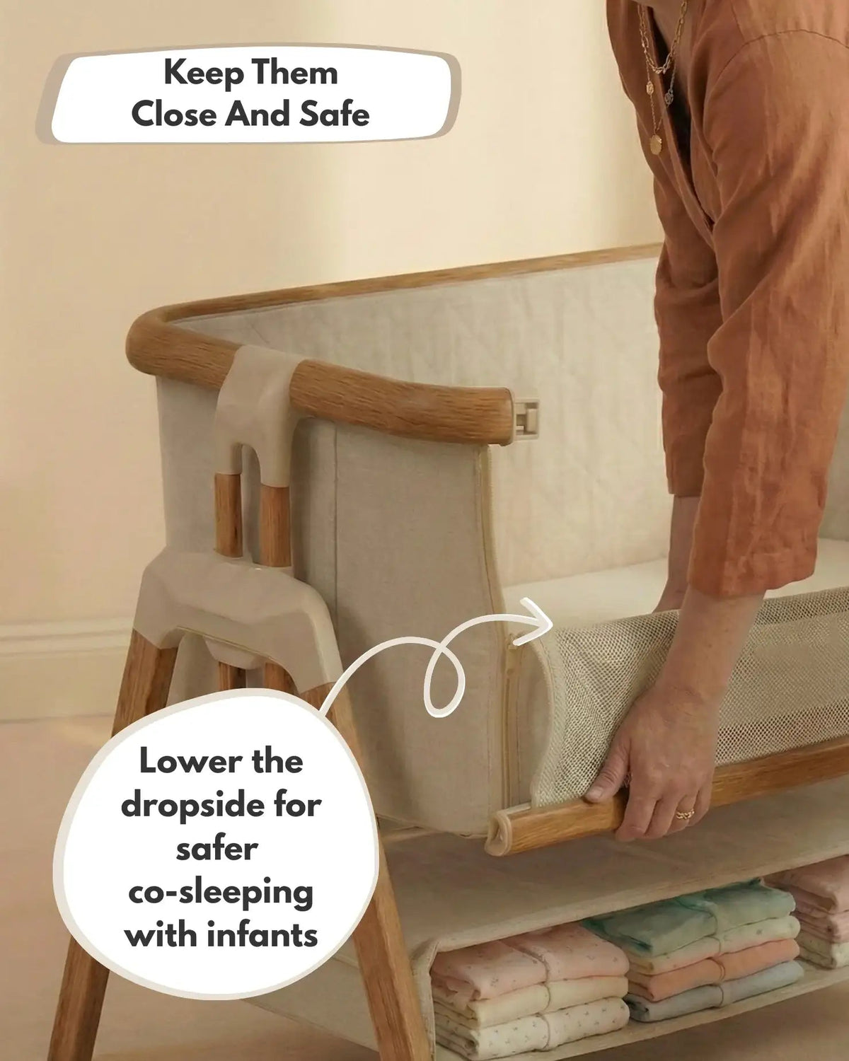 Sona Next To Me Crib Beige - Safe And Comforting Bedside Co Sleeping Crib For Newborns — image 7