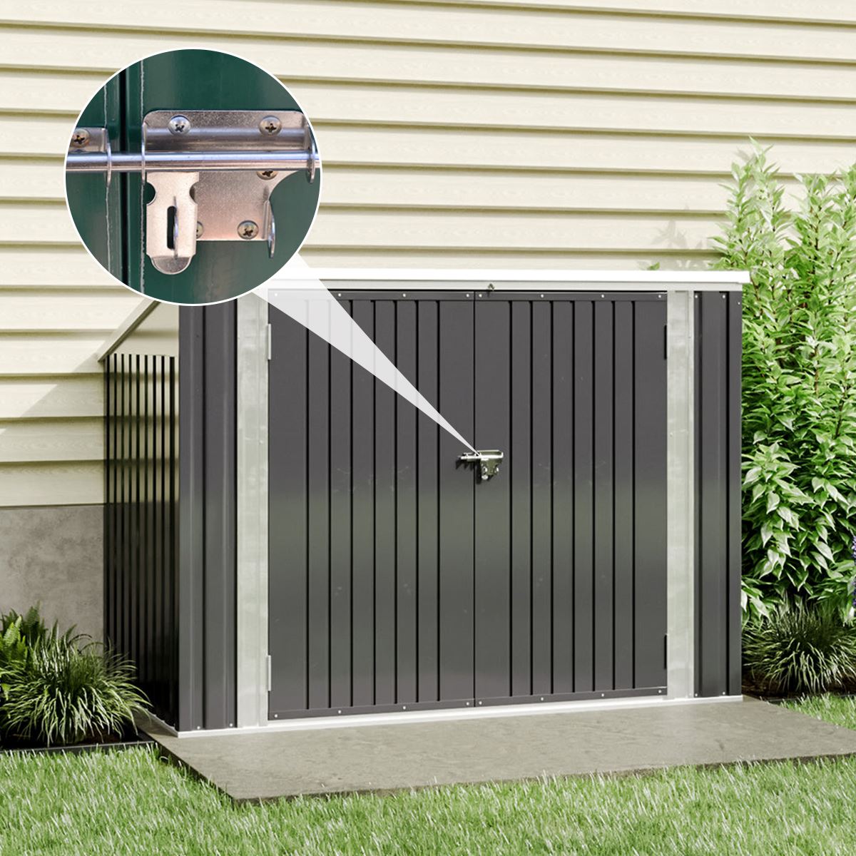 7x3ft Charcoal Black/Green/Grey Lockable Steel Garden Storage Shed - View 5